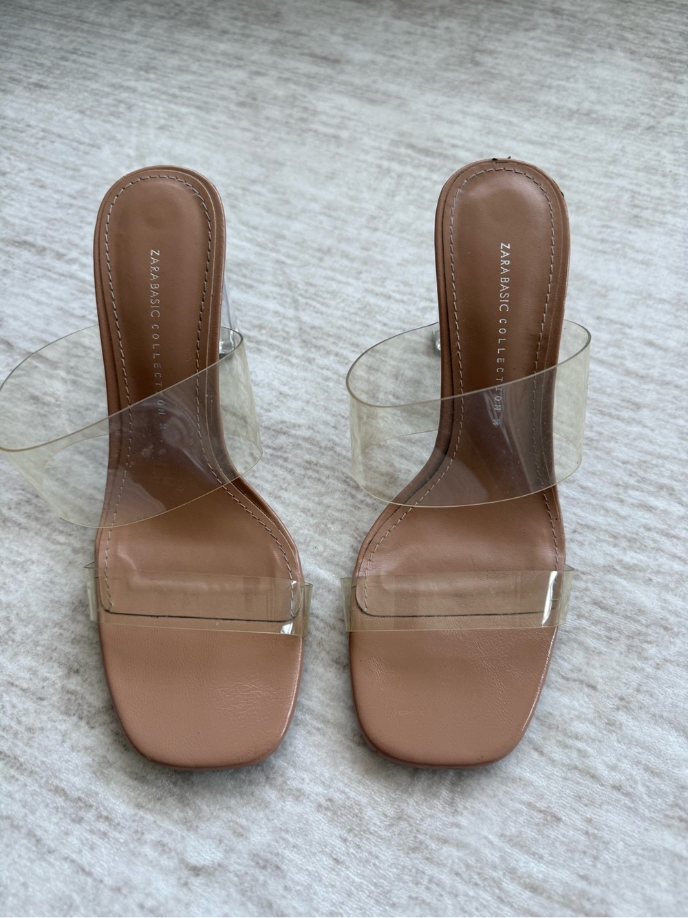 Zara Clear Strap Tan Slide Heels